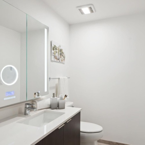 Bathroom options with thoughtful details a bathroom with a large mirror