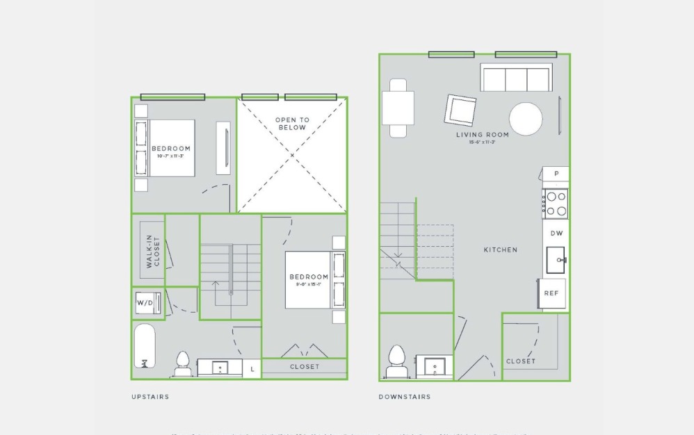 Fountain - 2 bedroom floorplan layout with 1.5 bathroom and 1029 square feet
