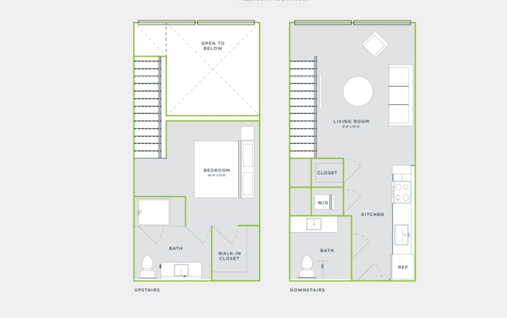 Anderson - 1 bedroom floorplan layout with 1 bathroom and 670 - 689 square feet
