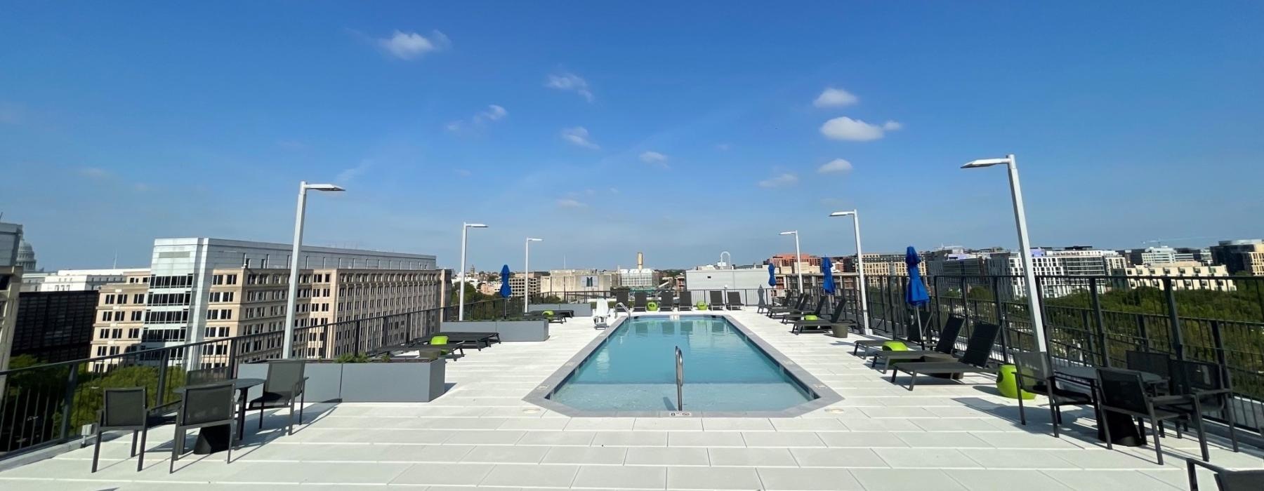 a swimming pool in a courtyard